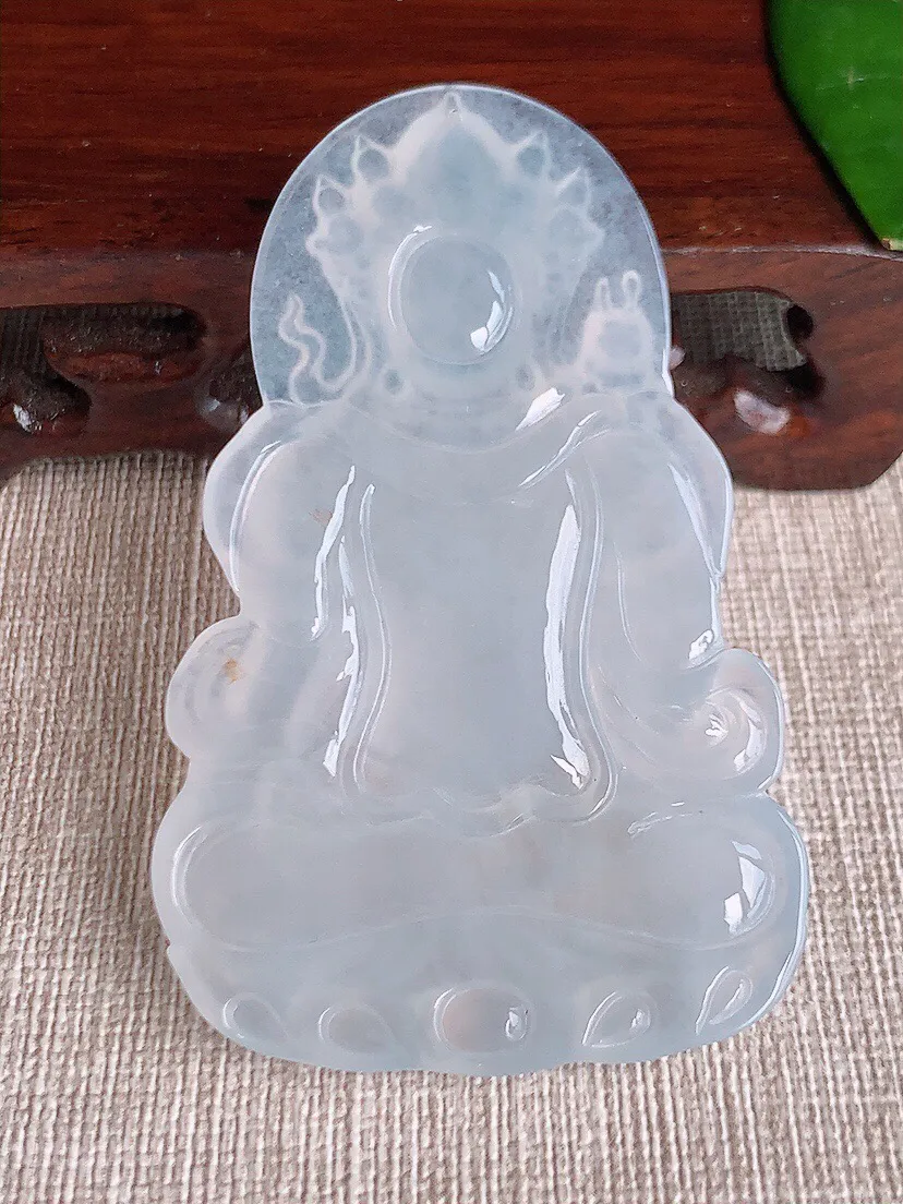a货翡翠老坑冰种白月光大度母观音吊坠 尺寸66.4×41×5.5mm 重量27.54g 0605