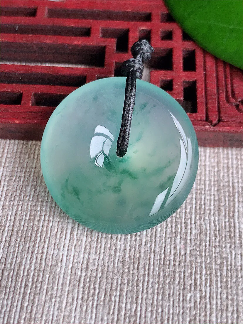 a货翡翠老坑高冰种飘花平安扣吊坠 尺寸27×6mm 重量10.00g 0605