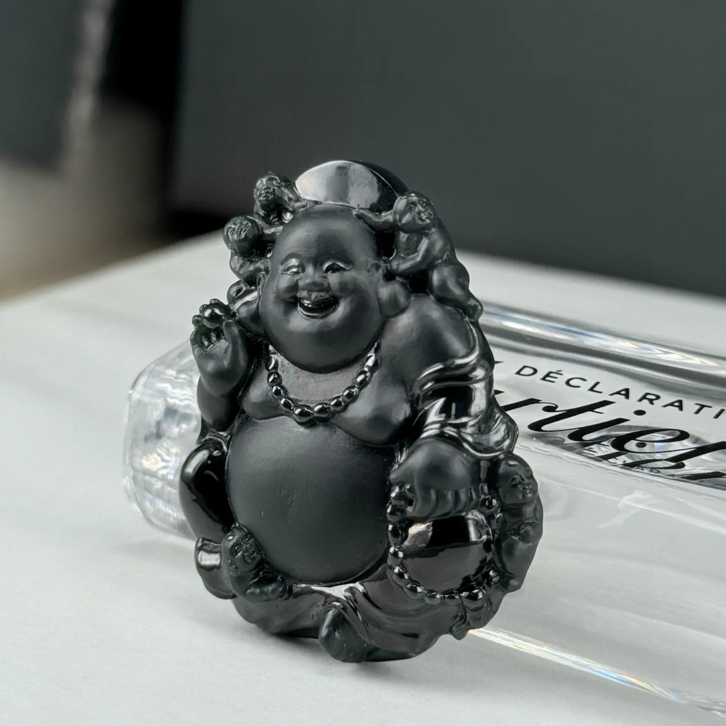 精品墨翠送子佛 种好色正 黑度好 打灯通透 油性十足 尺寸48.3