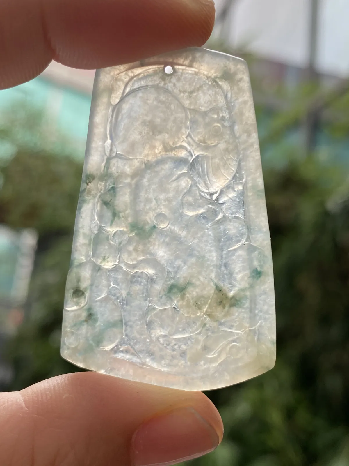 推荐【冰飘花荷叶鱼】连年有余 和和美美，送子女或朋友新婚寓意好～种老起胶，冰透透手，带点黄翡，出淤泥而不染，49.3*31.4*3.2，超值～～