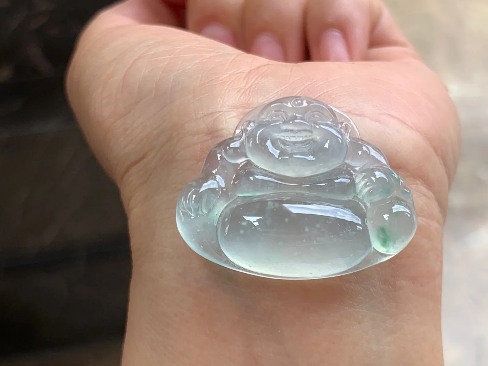 冰种雪花棉佛公 冰透起光 饱满
