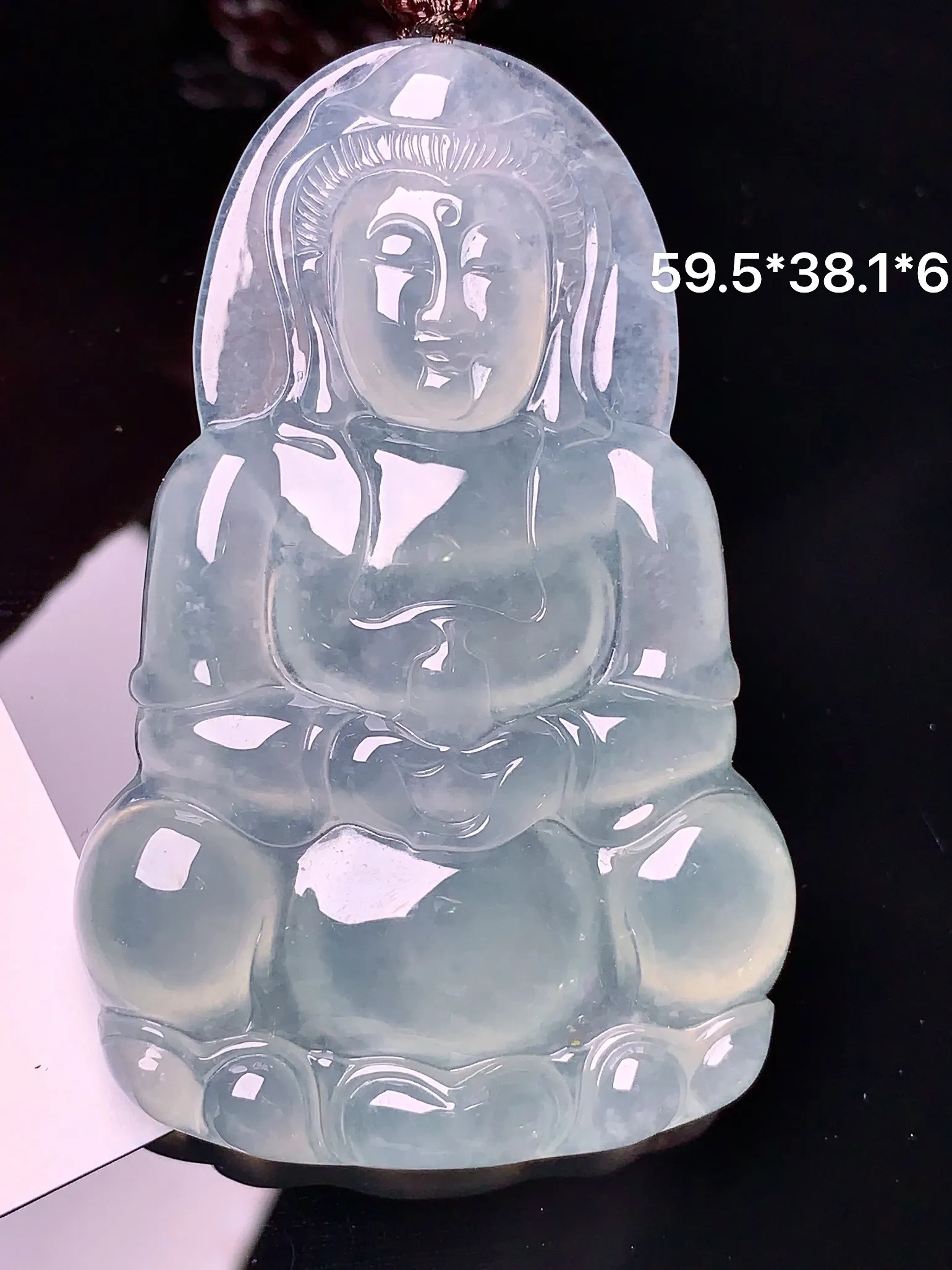 冰种观音吊坠 玉质细腻 色泽艳丽 整体尺寸59.5*38.1*6