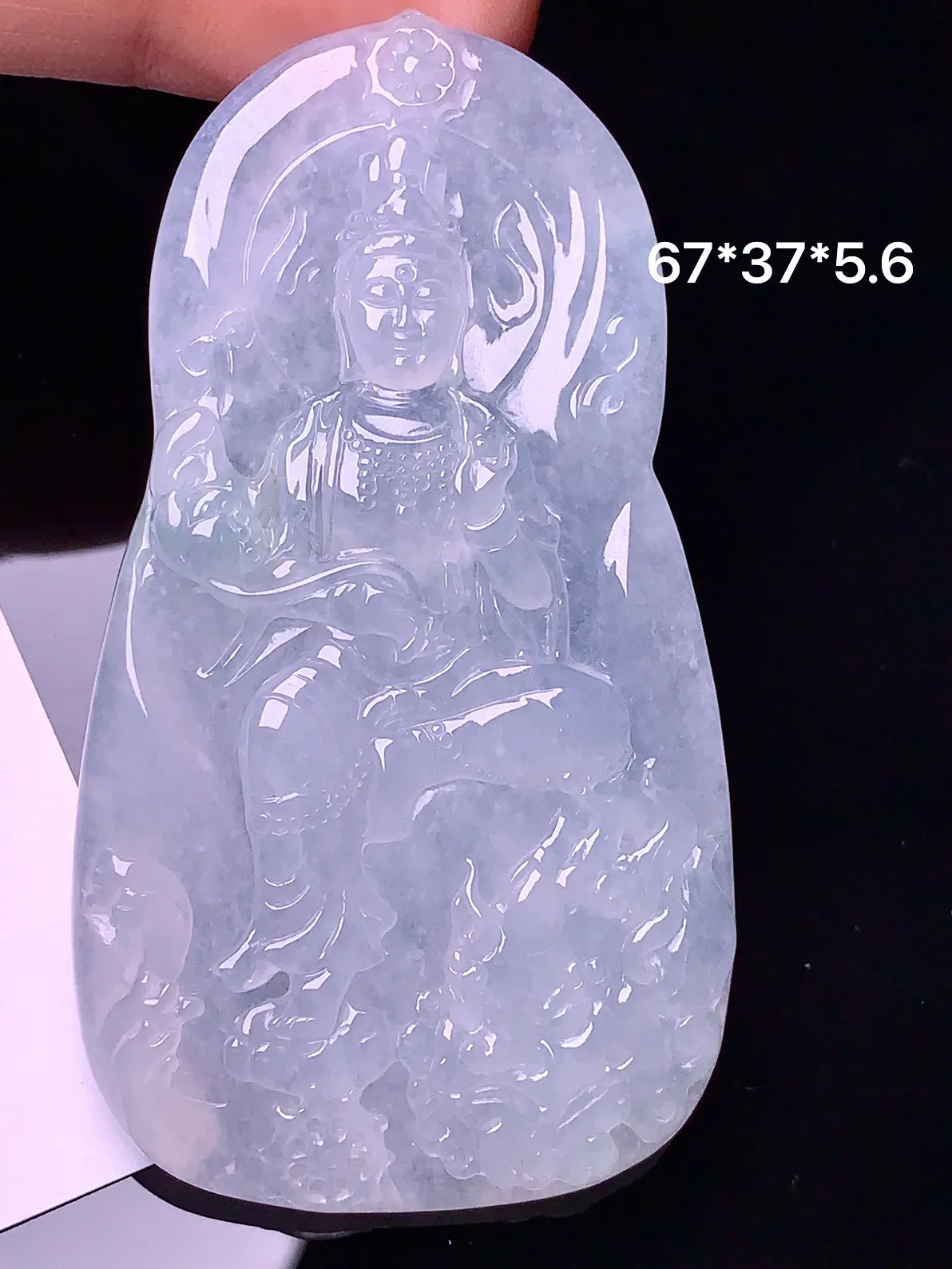 冰种文殊观音菩萨吊坠 玉质细腻 色泽艳丽 整体尺寸67*37*5.6