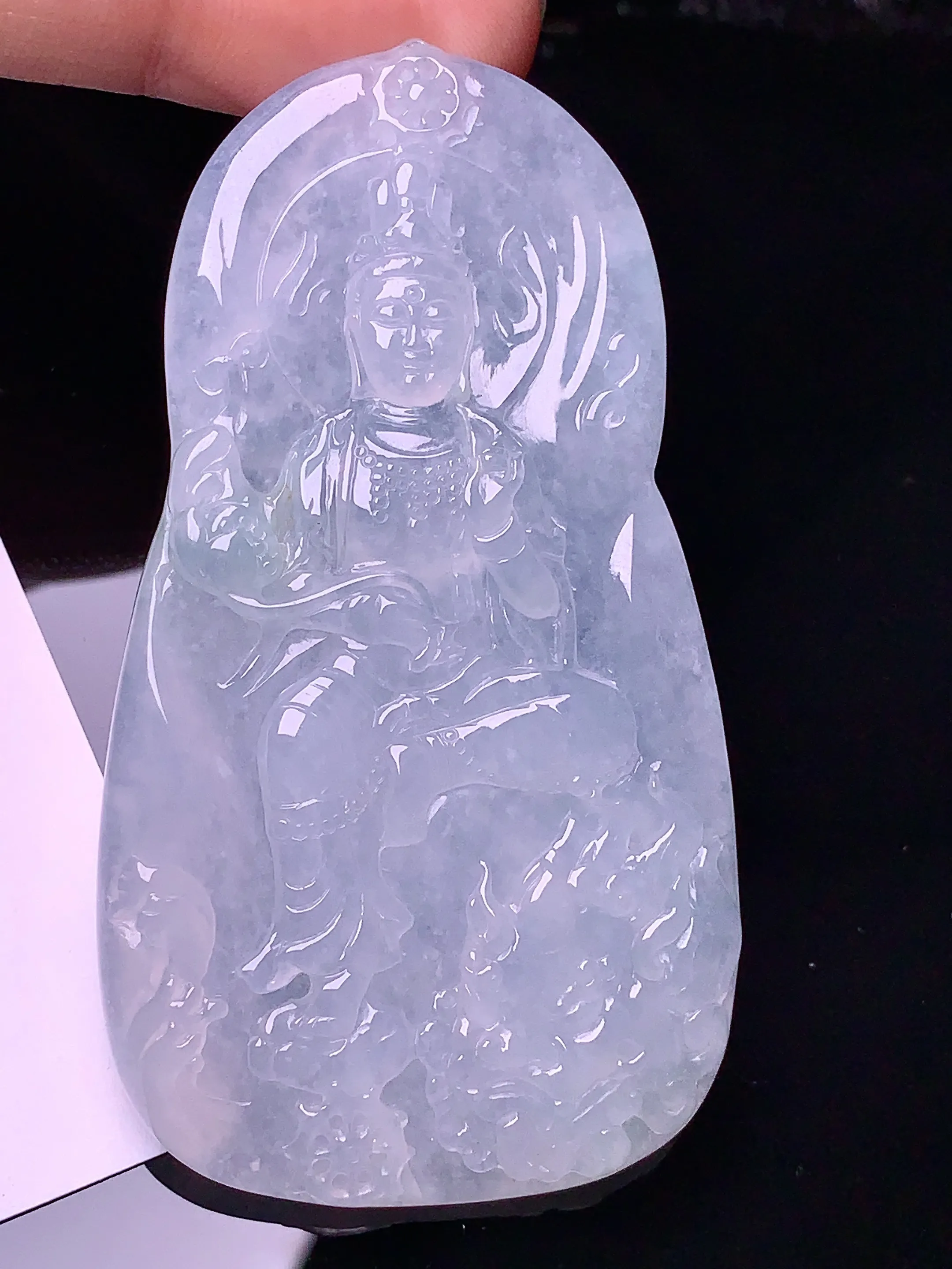 冰种文殊观音菩萨吊坠 玉质细腻 色泽艳丽 整体尺寸67*37*5.6