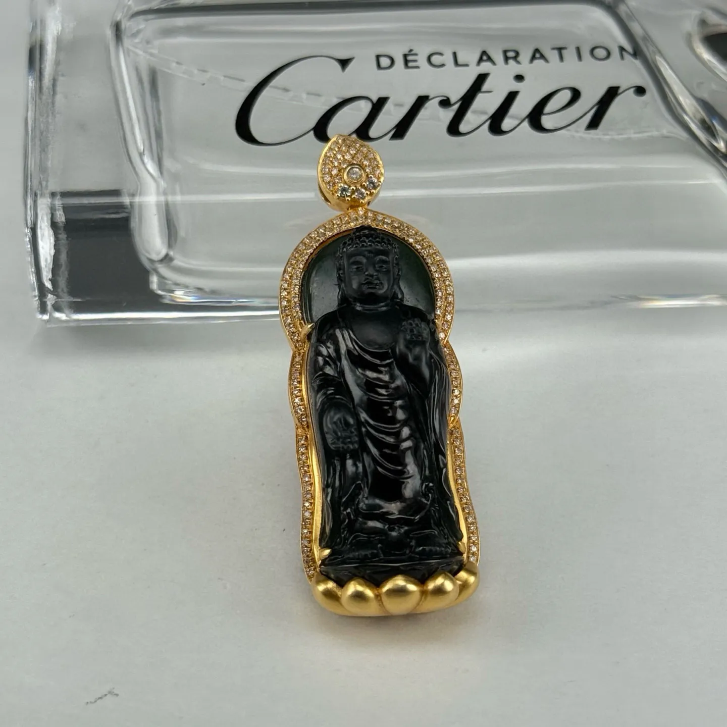 精品18k墨翠大日如来 种好色正 黑度极好 打灯通透 油性十足 尺寸49.3