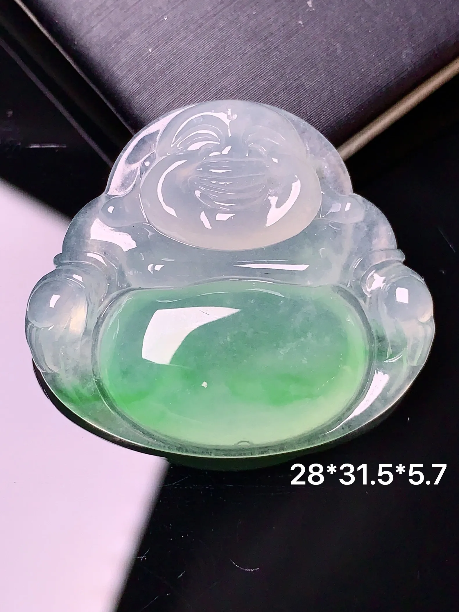 冰种佛公吊坠 玉质细腻 色泽艳丽 整体尺寸28*31.5*5.7