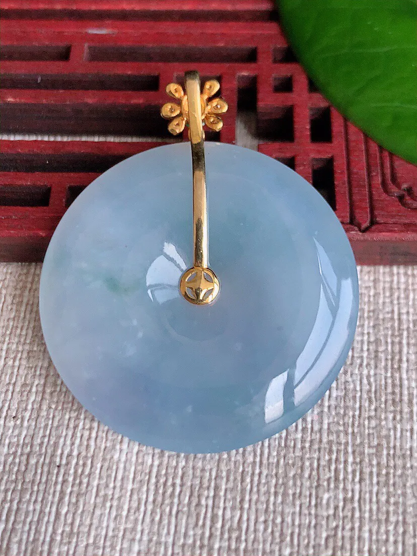 a货翡翠老坑冰种18K金伴钻镶嵌紫罗兰平安扣吊坠 尺寸42×33.5×5.7mm 重量14.37g 