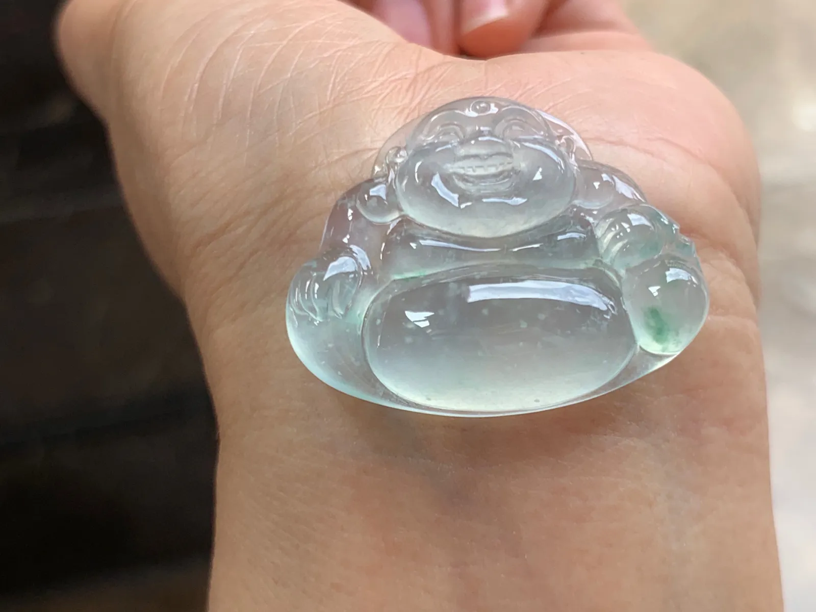 冰种雪花棉佛公 冰透起光 饱满