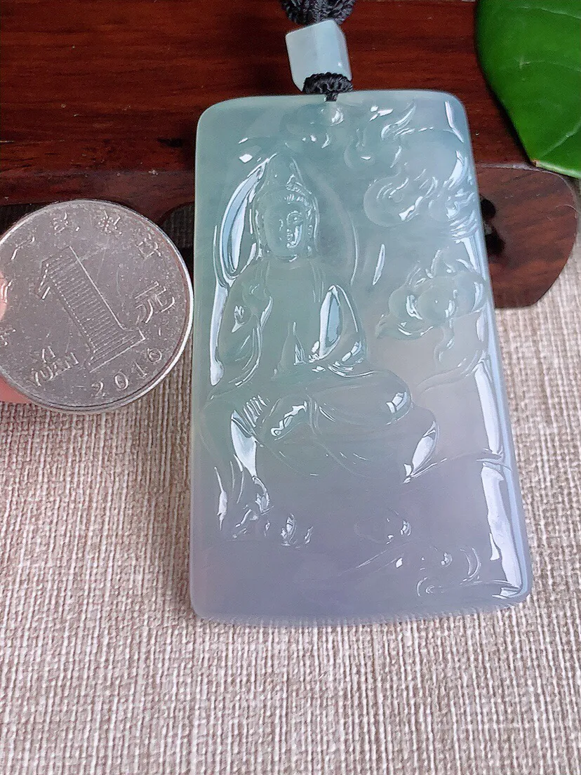 a货翡翠老坑冰种晴水自在观音吊坠 尺寸62×37.3×4.6mm 重量33.07g 0606