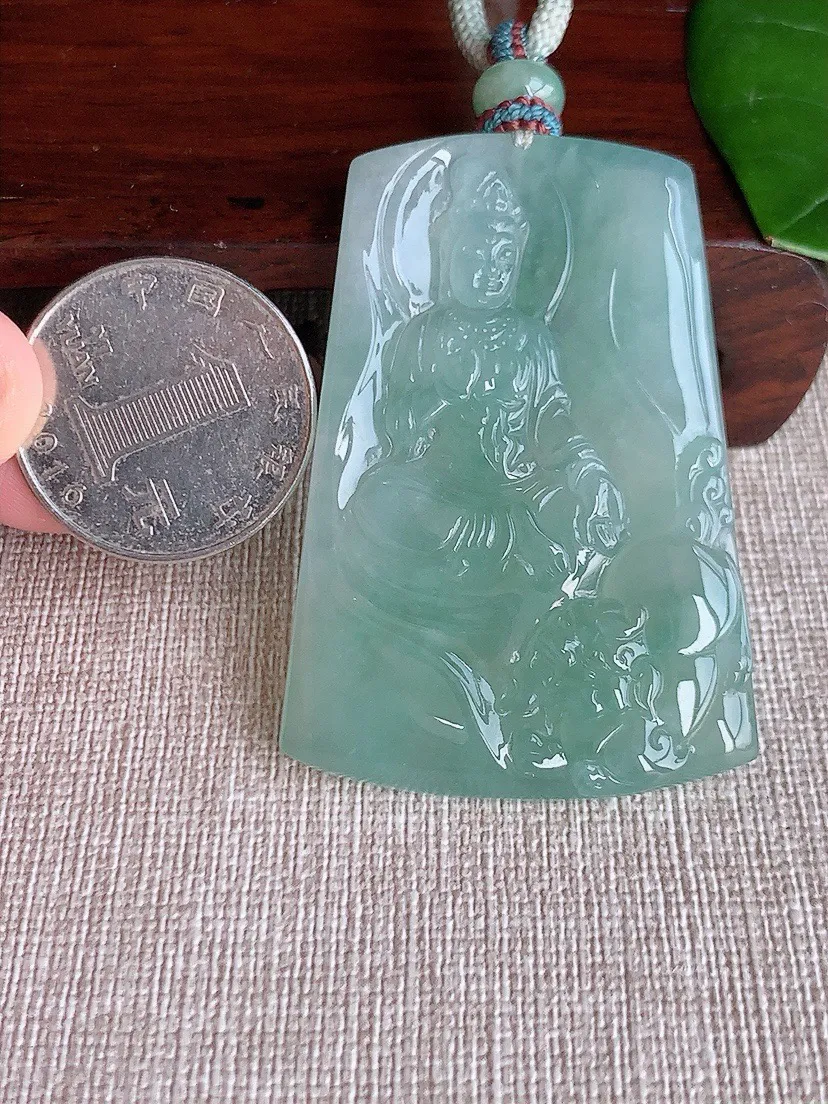 a货翡翠老坑冰种晴水文殊菩萨吊坠 尺寸53×37.2×6mm 重量30.75g 0606