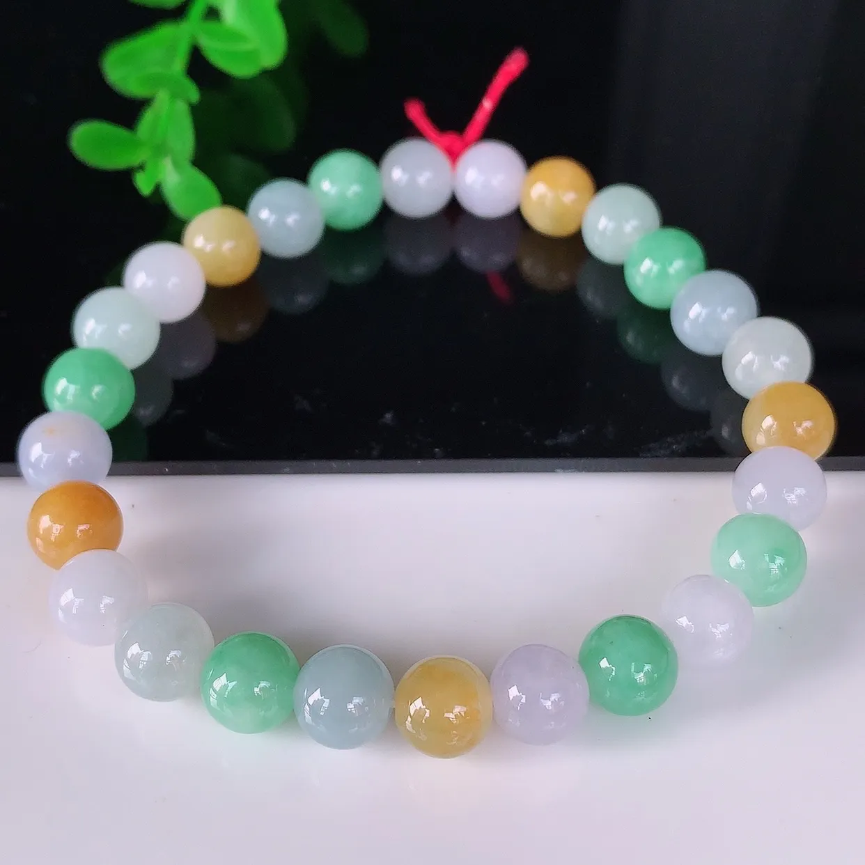 自然光实拍，冰润冰糯种多彩圆珠翡翠手串手链，种老水足，冰清玉润  颜色漂亮  #46.5取一尺寸7.
