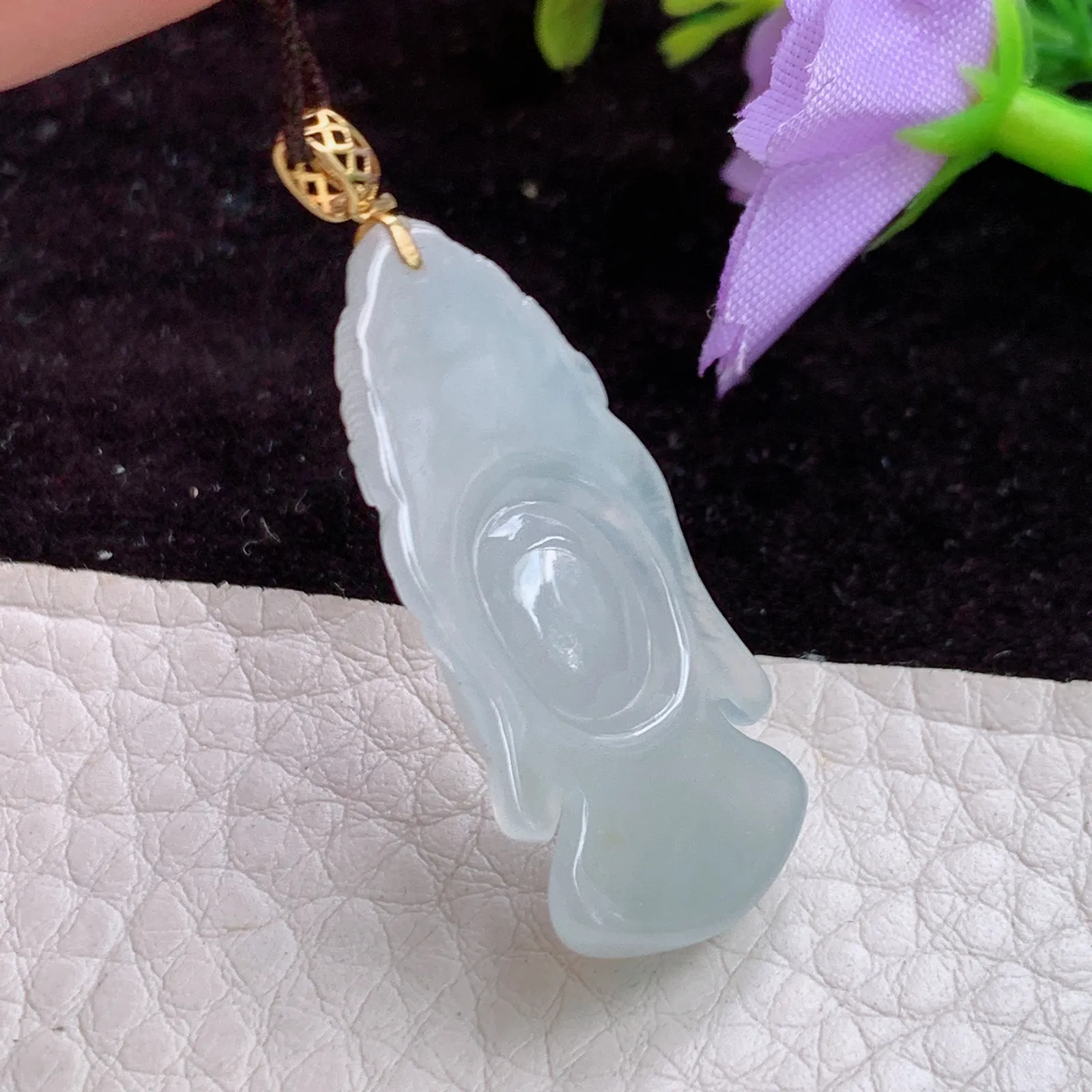 x54实拍33.3*15.5*6.3天然翡翠冰胶美观音首 玉观音头玉吊坠 锁骨坠 18k