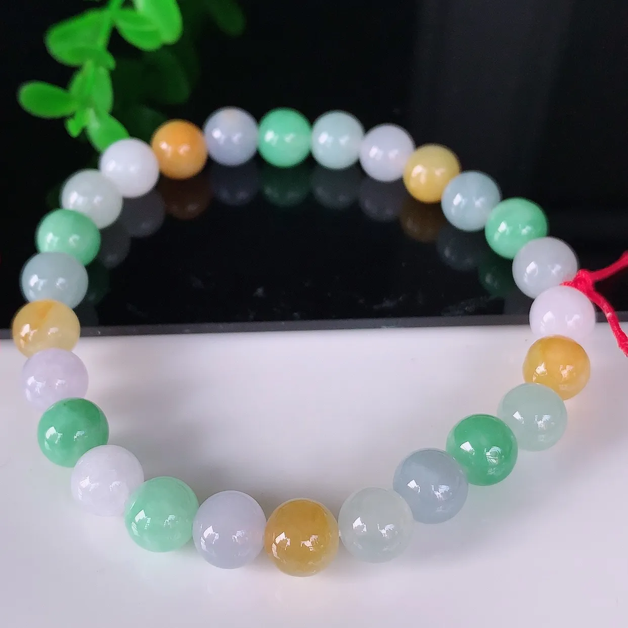 自然光实拍，冰润冰糯种多彩圆珠翡翠手串手链，种老水足，冰清玉润  颜色漂亮  #46.5取一尺寸7.