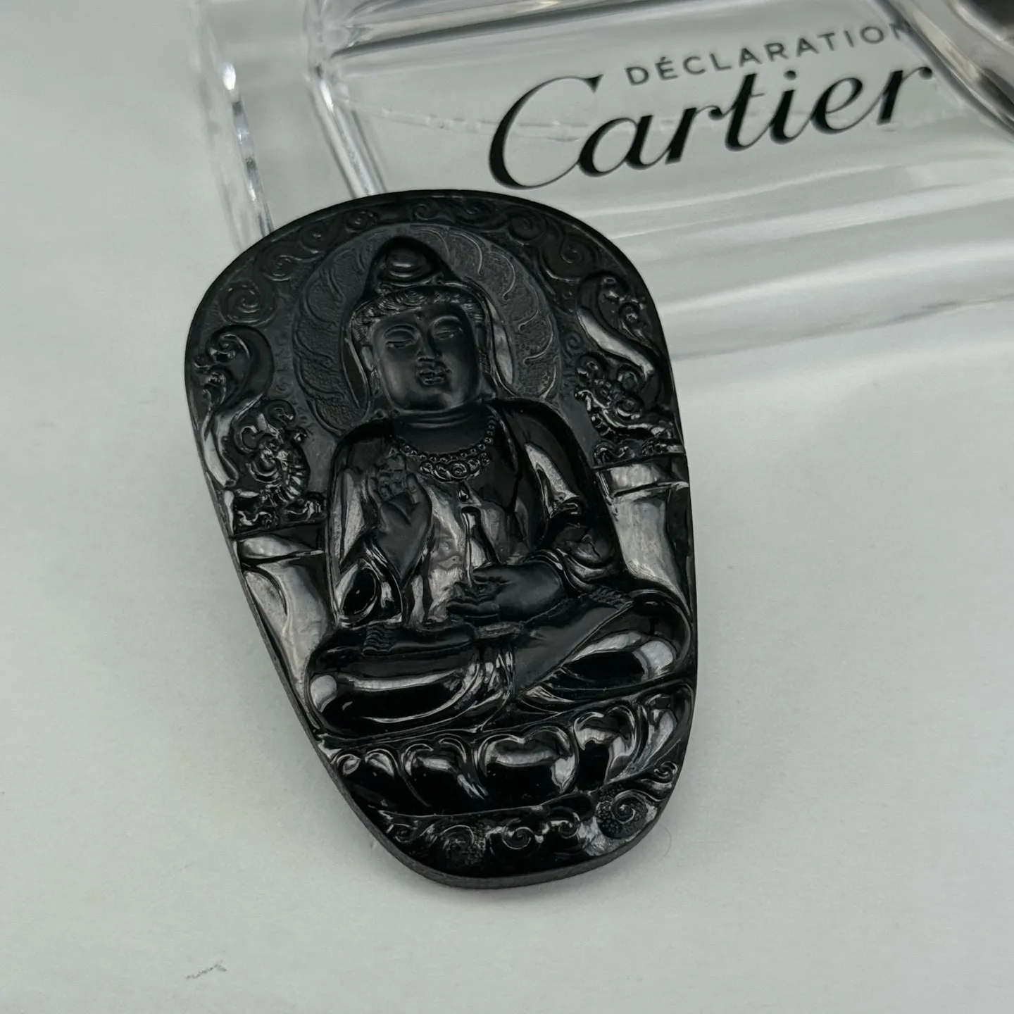 精品墨翠观音 种好色正 黑度极好 打灯通透 油性十足 尺寸61.8
