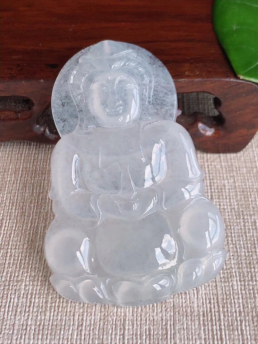 a货翡翠老坑冰种白月光正装观音吊坠 尺寸58.6×38×5mm 重量20.72g 0607