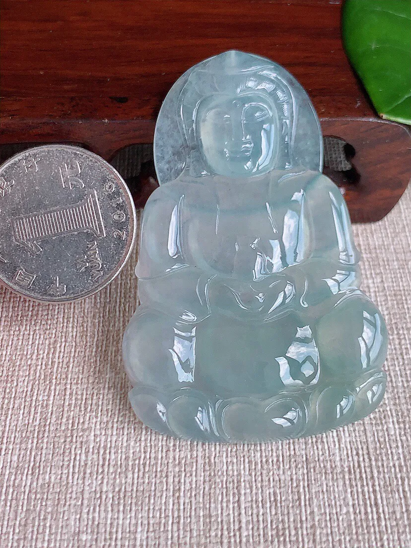a货翡翠老坑冰种晴水正装观音吊坠 尺寸62×40.2×5.3mm 重量24.20g 0607