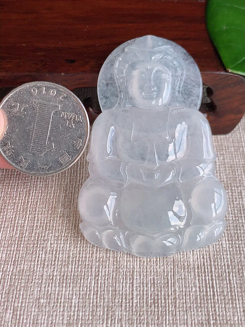 a货翡翠老坑冰种白月光正装观音吊坠 尺寸58.6×38×5mm 重量20.72g 0607