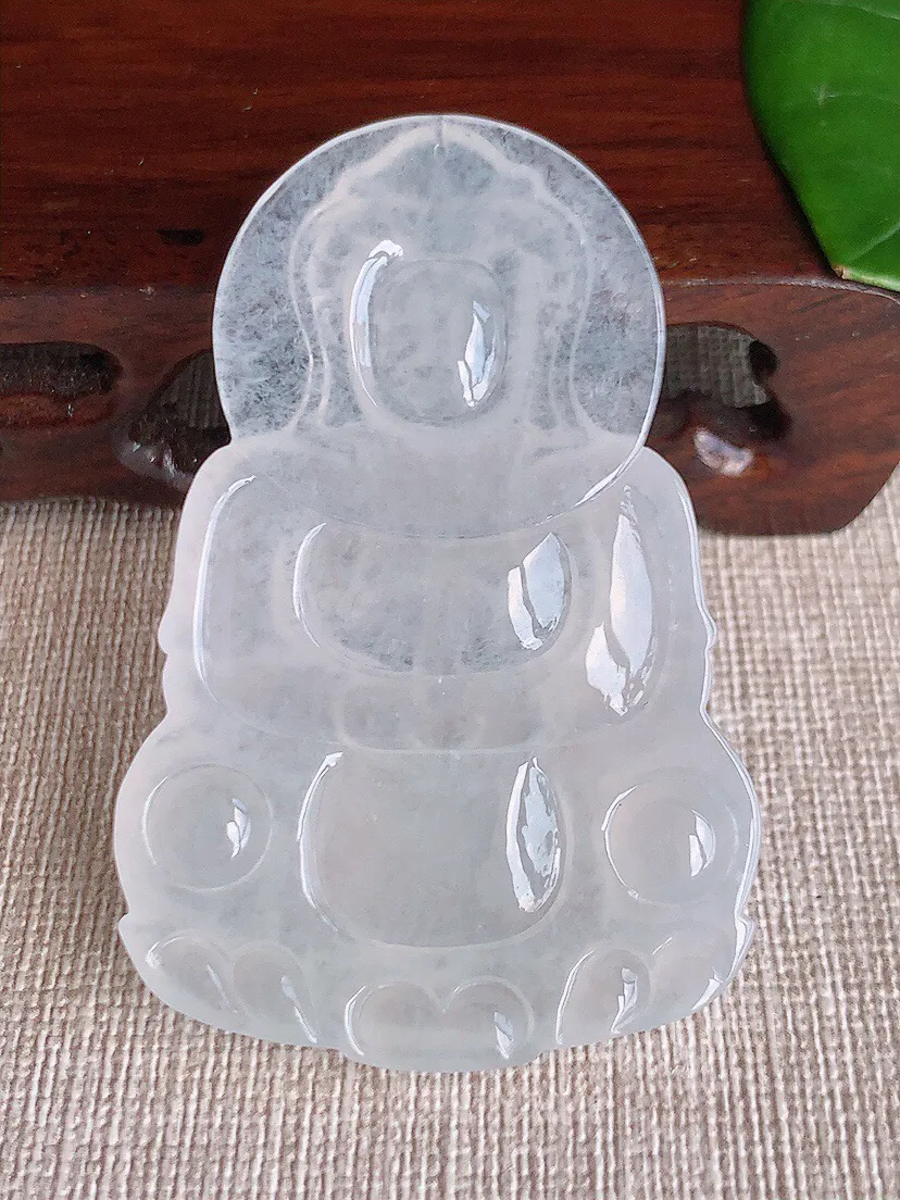 a货翡翠老坑冰种白月光正装观音吊坠 尺寸58.6×38×5mm 重量20.72g 0607