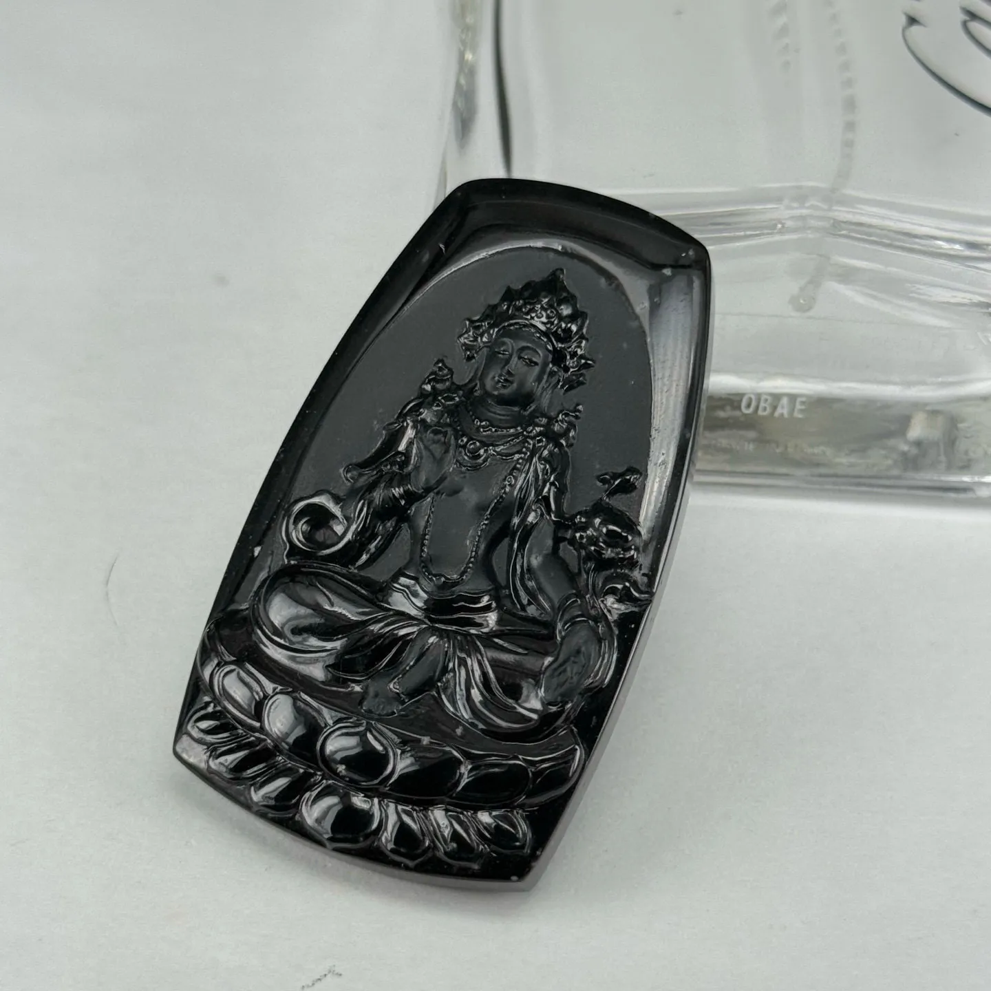 精品墨翠雪花棉度母观音 种好色正 黑度极好 打灯通透 油性十足 尺寸53.3