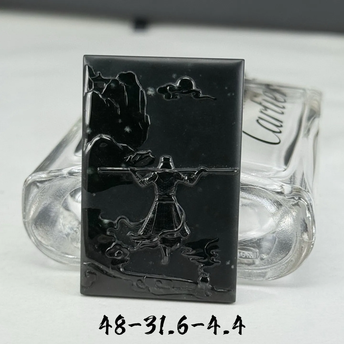 精品墨翠雪花棉挂件 大圣归来 种好色正 打灯通透 油性十足 尺寸48