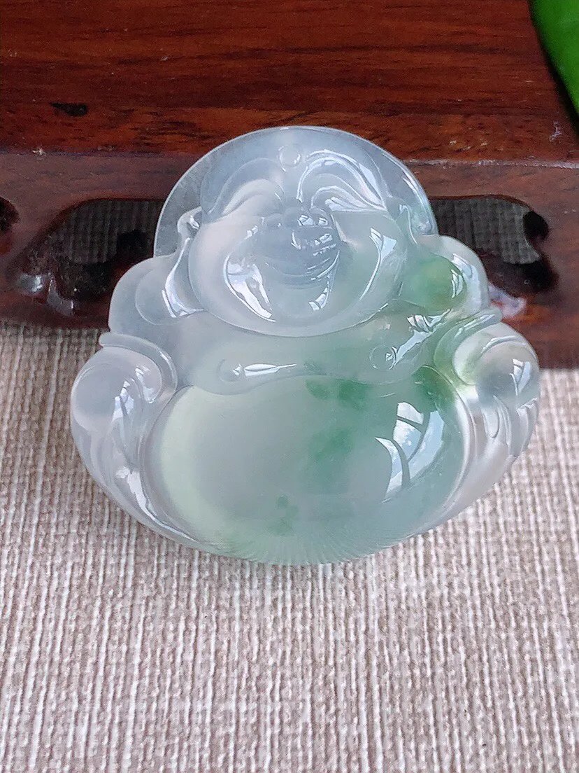 a货翡翠老坑冰种飘花大佛公吊坠 尺寸35×37.4×10mm 重量18.48g 0607