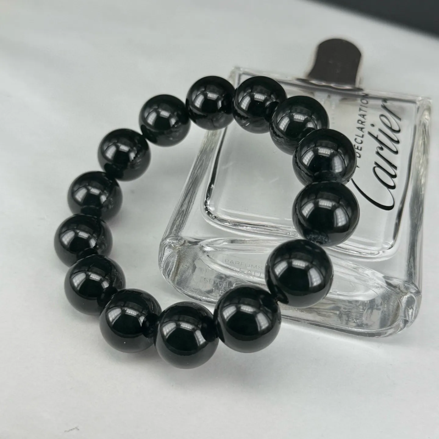 精品墨翠大尺寸手串 种好色正 黑度好 打灯通透 尺寸14.5