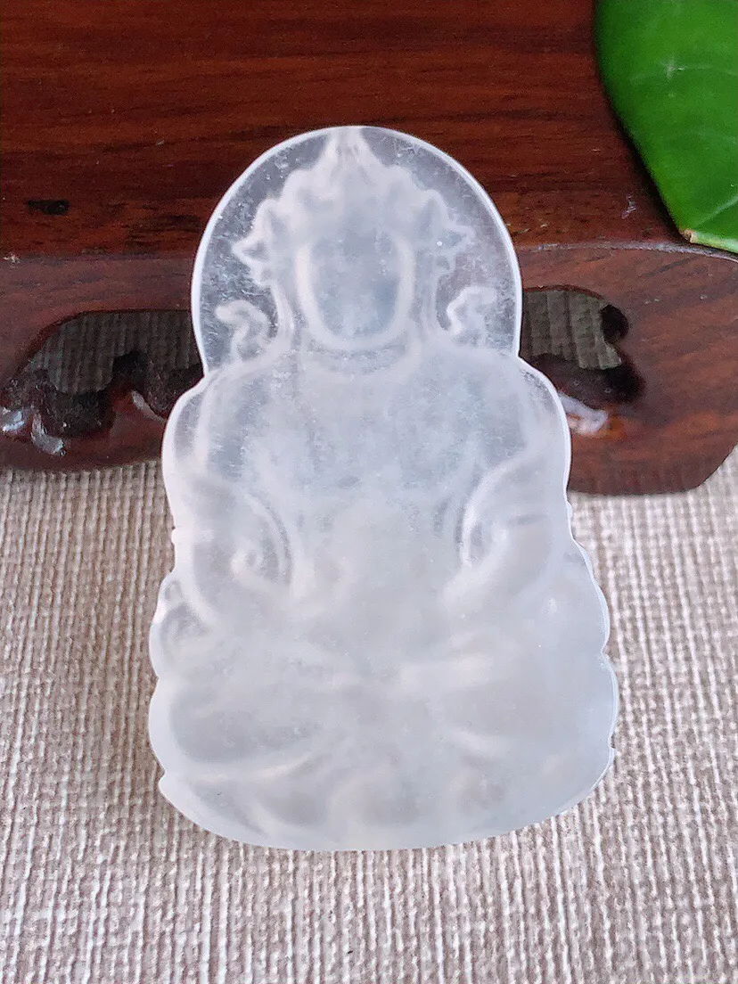 a货翡翠老坑冰种一刀切白月光度母观音吊坠 尺寸45.7×29.6×5.6mm 重量14.29g 06