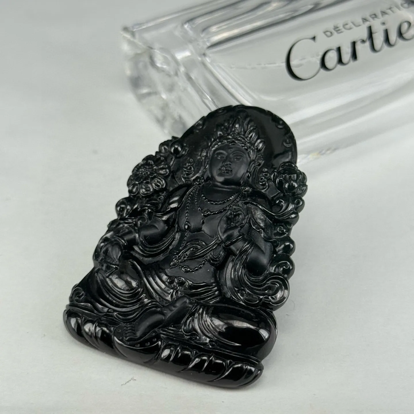 精品墨翠度母观音 种好色正 黑度极好 打灯通透 油性十足 尺寸61.5