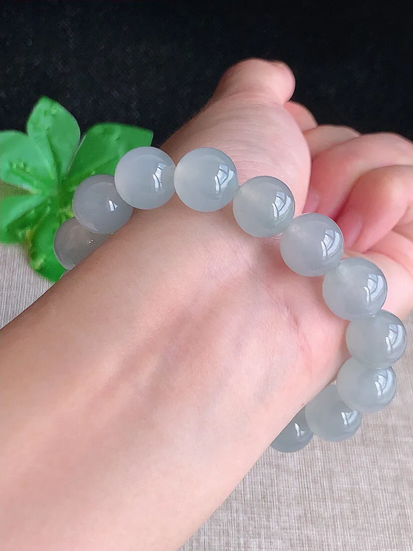 a货翡翠老坑冰种白月光圆珠佛珠手串16颗 尺寸11.6mm 重量48.30g 0607