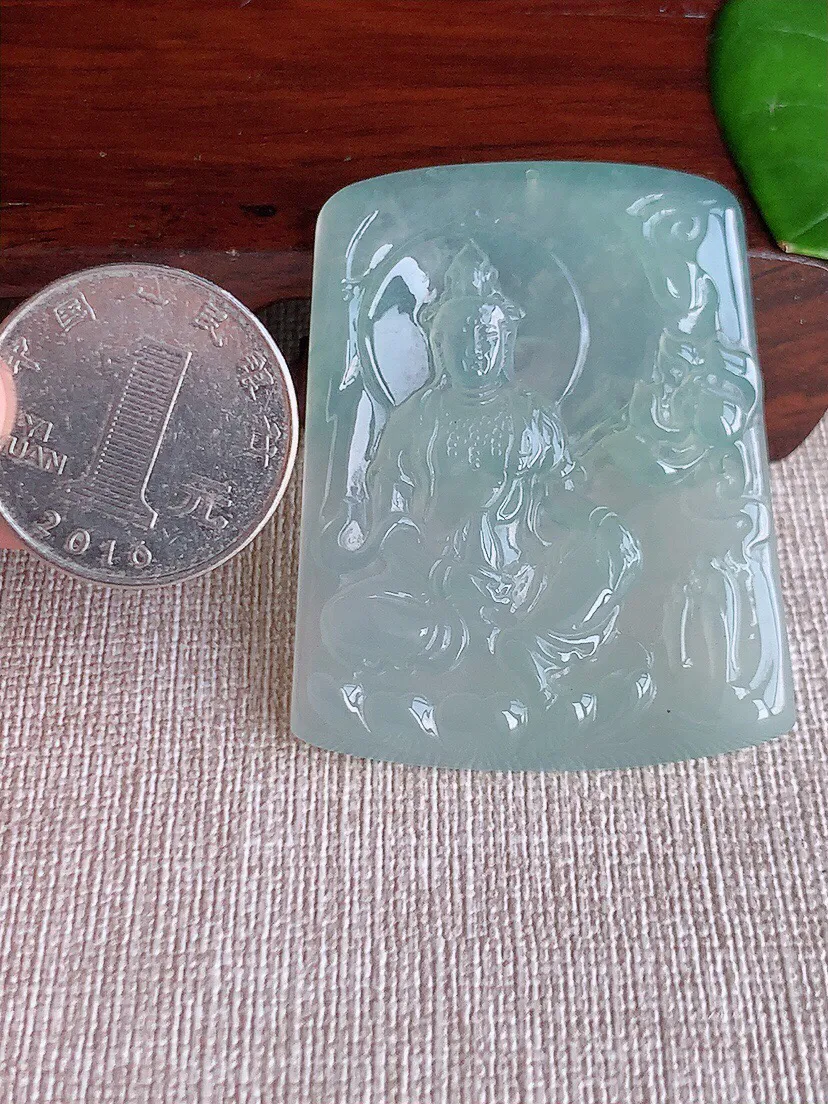 a货翡翠老坑冰种晴水自在观音吊坠 尺寸48.7×39.5×5.3mm 重量23.38g 0608