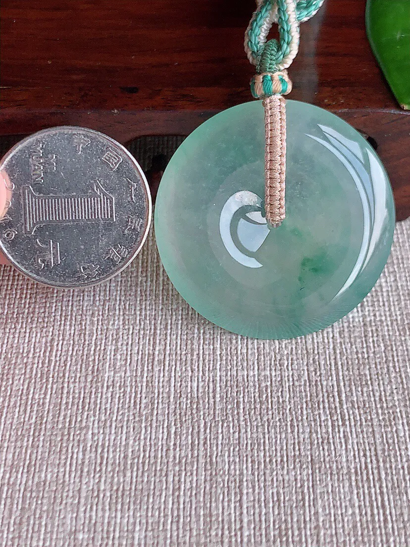 a货翡翠老坑冰种飘花大平安扣吊坠 尺寸36.8×5.8mm 重量20.05g 0608