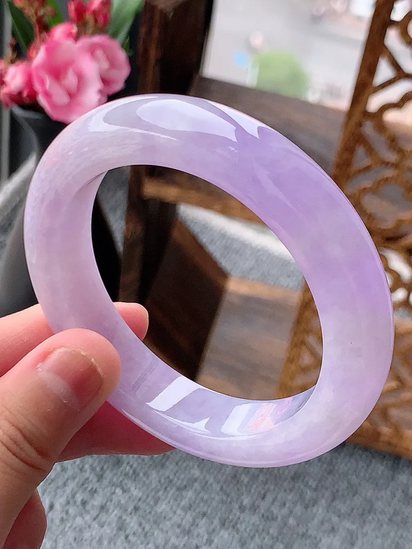 a货翡翠老坑紫罗兰厚装正装正圈手镯55-56圈口  尺寸55.3×12.7×9.8mm 重量76.4