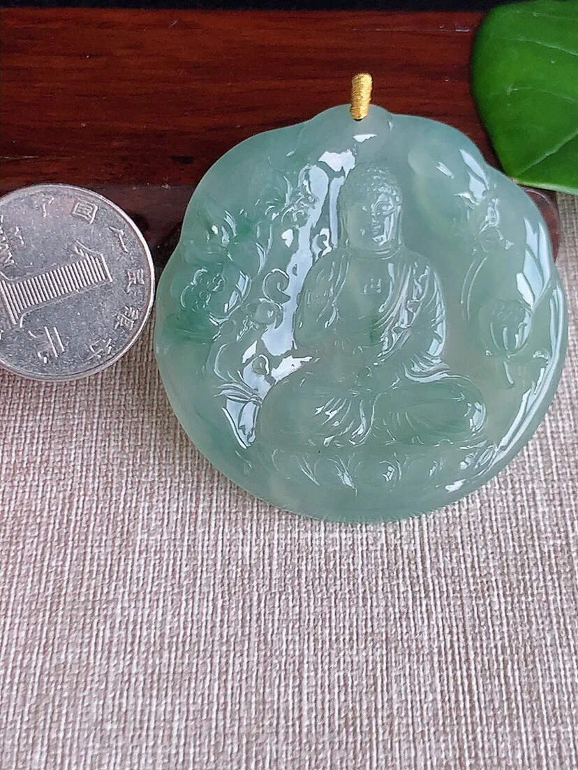 a货翡翠老坑冰种飘花大日如来吊坠 尺寸53.2×52.3×5mm 重量30.12g 0608