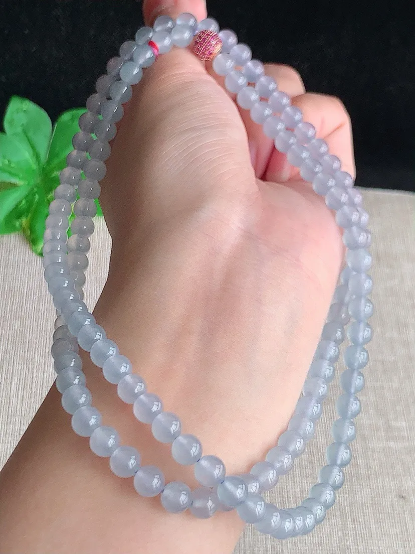 a货翡翠老坑冰种淡紫罗兰圆珠项链毛衣链118颗 尺寸5.8mm 重量44.68g 0610