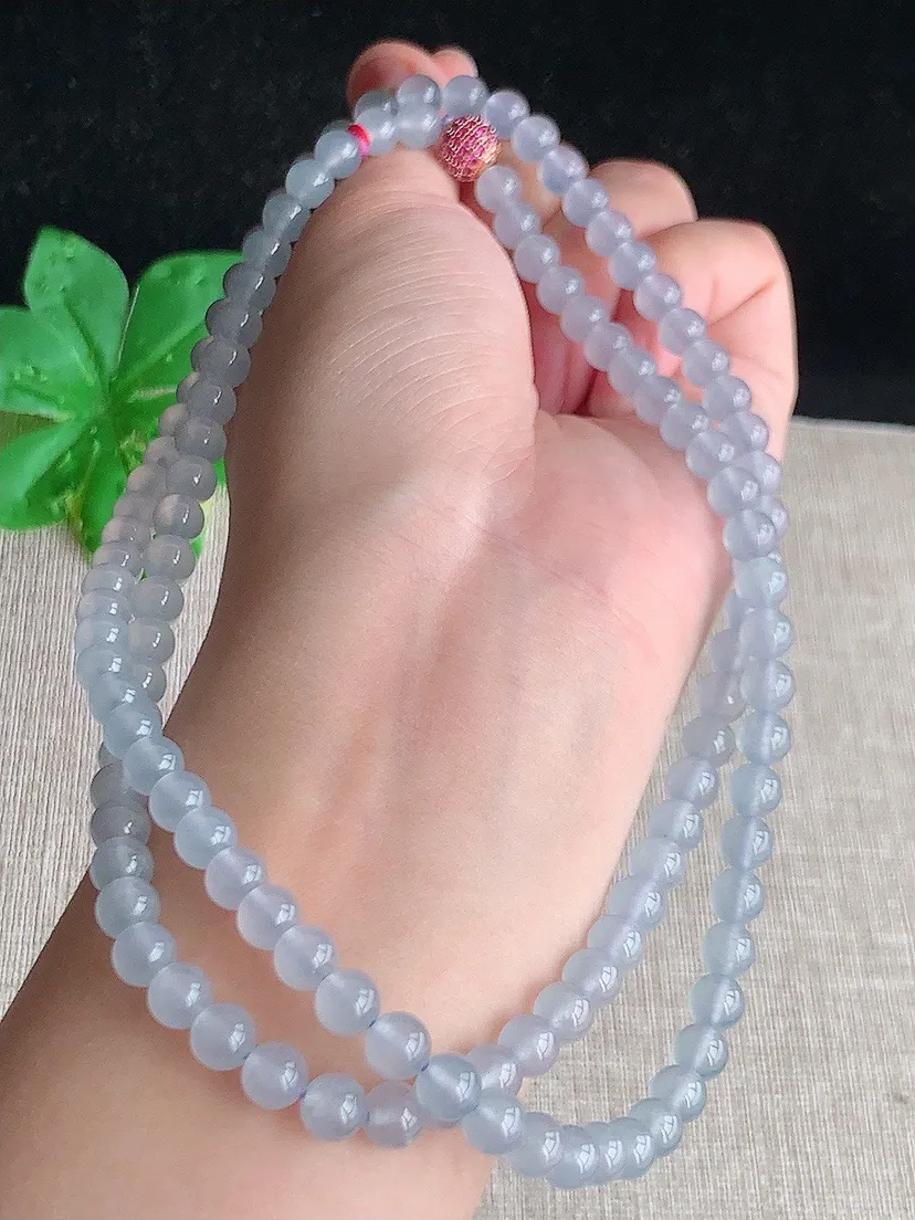 a货翡翠老坑冰种淡紫罗兰圆珠项链毛衣链118颗 尺寸5.8mm 重量44.68g 0610
