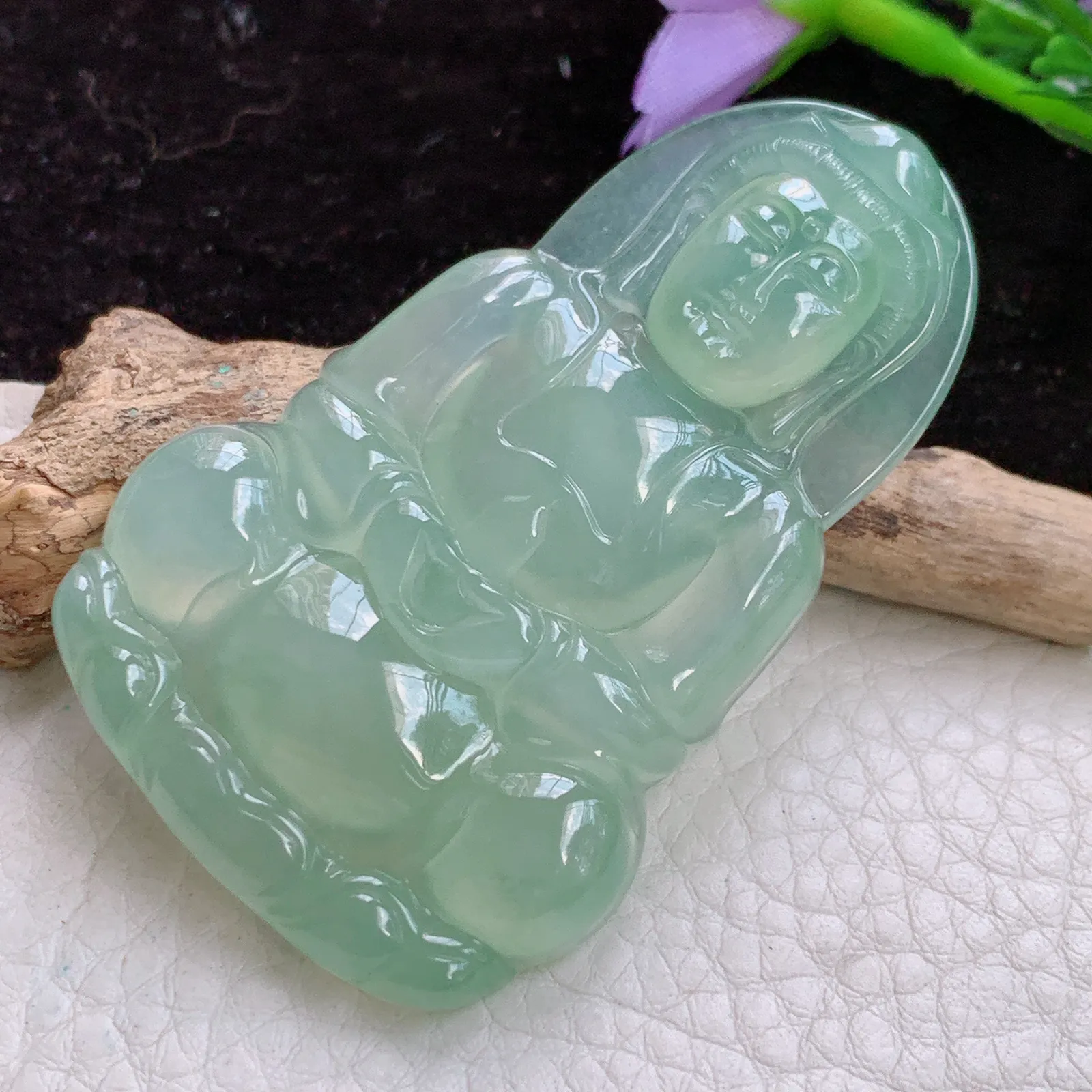 lz实拍60.5*38.6*6.3天然翡翠冰晴大观音 冰种正庄玉观音玉吊坠 玉挂件