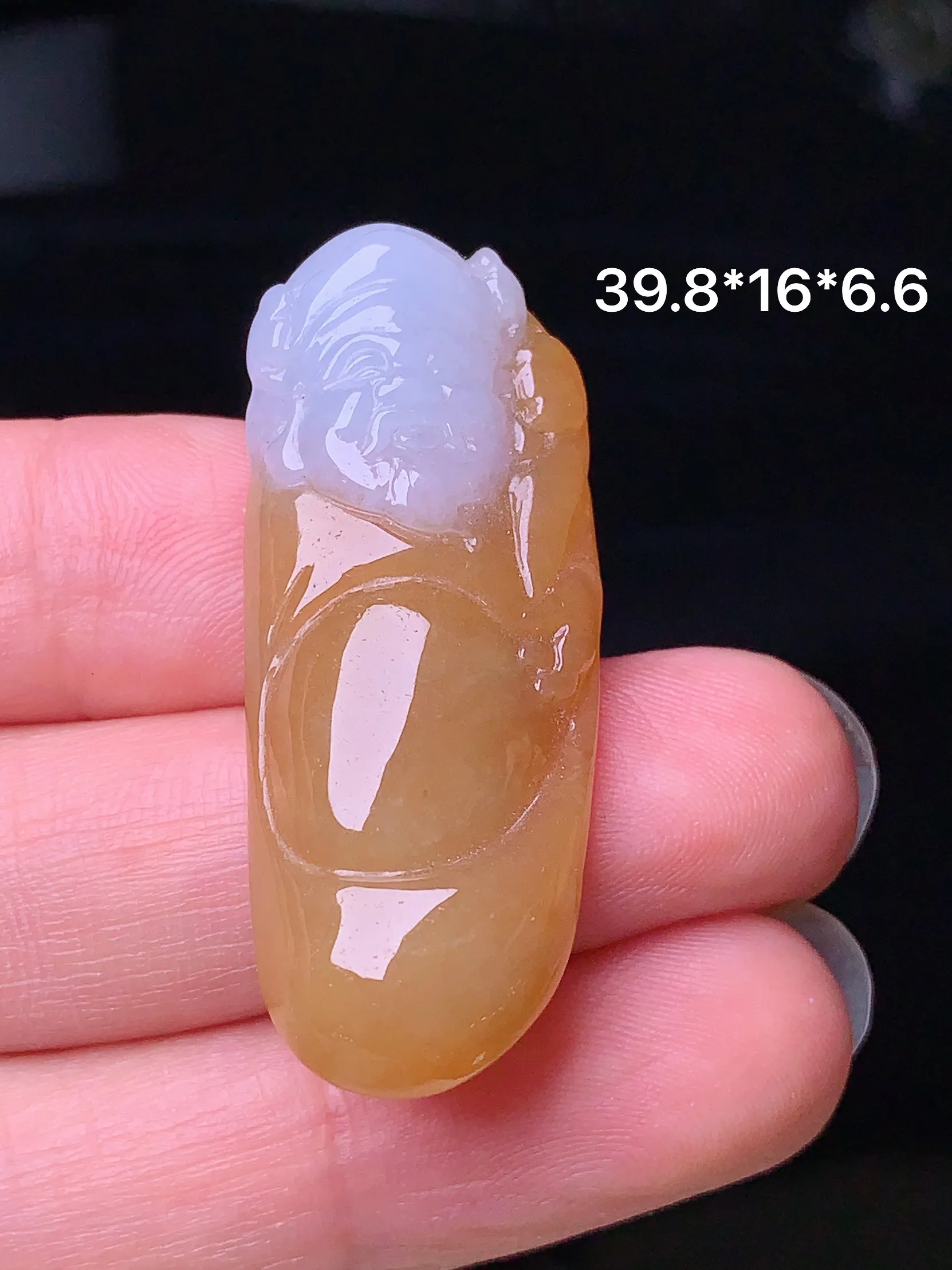 黄翡财神吊坠 玉质细腻 色泽艳丽 整体尺寸39.8*16*6.6