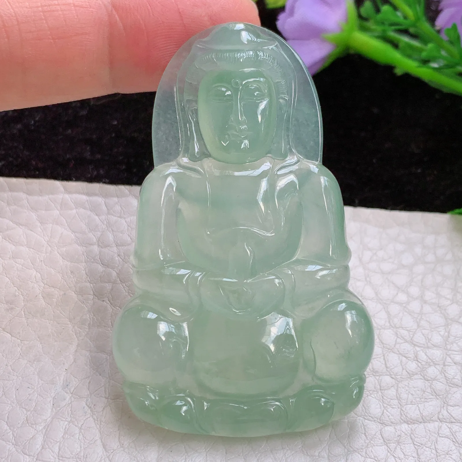 lz实拍60.5*38.6*6.3天然翡翠冰晴大观音 冰种正庄玉观音玉吊坠 玉挂件