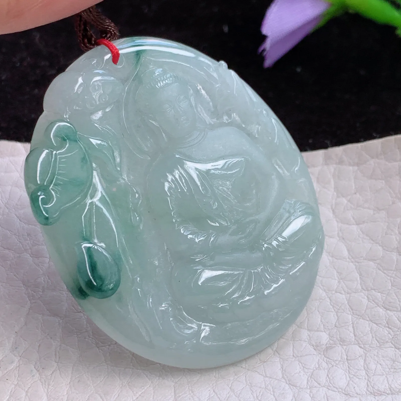 bg实拍49*41*5.6天然翡翠大日如来 飘花如来佛祖玉吊坠 玉挂件