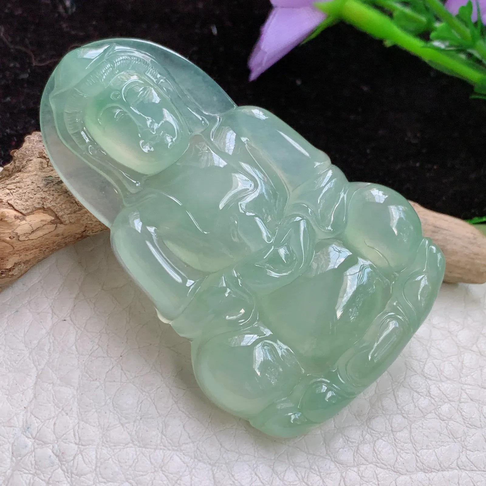 lz实拍60.5*38.6*6.3天然翡翠冰晴大观音 冰种正庄玉观音玉吊坠 玉挂件