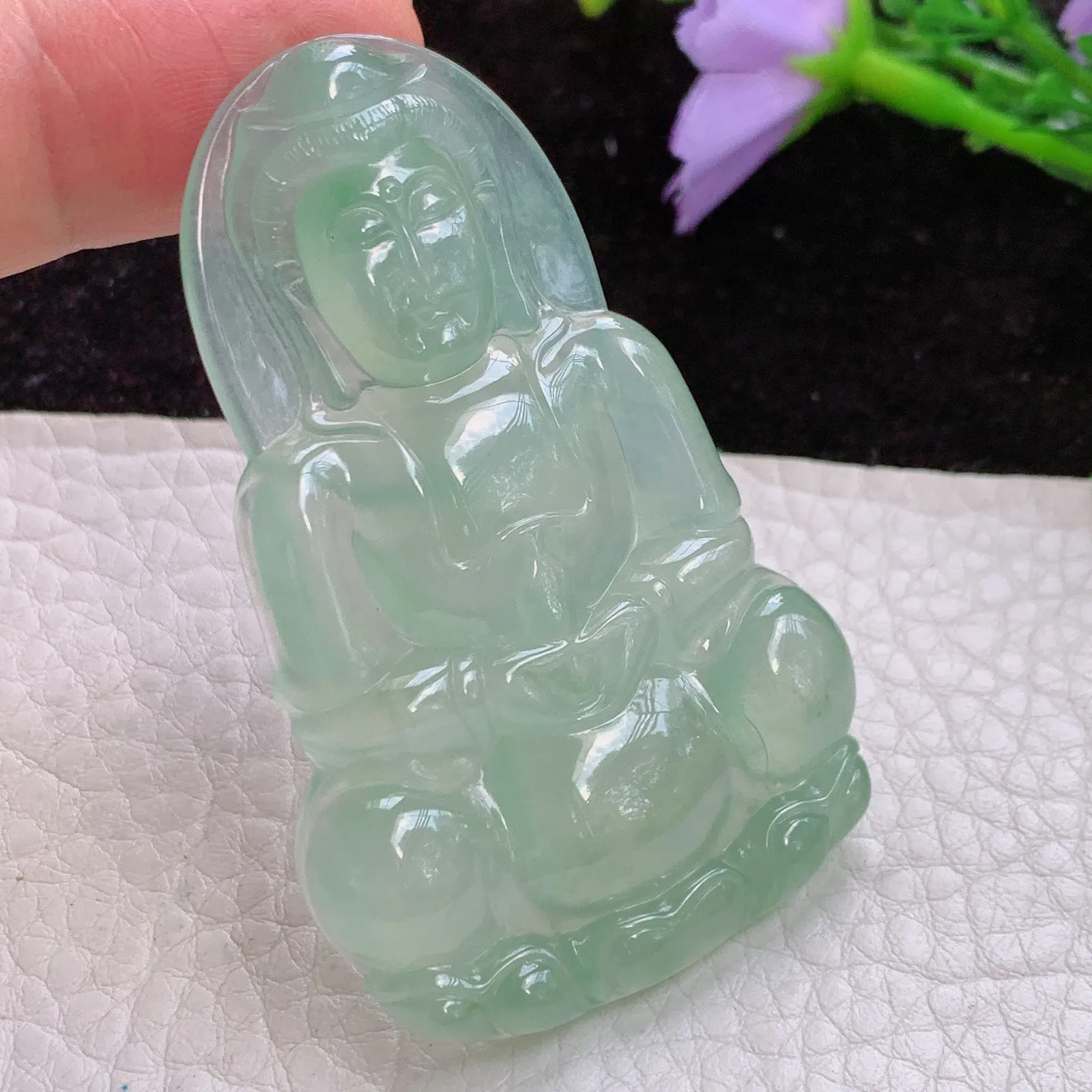 lz实拍60.5*38.6*6.3天然翡翠冰晴大观音 冰种正庄玉观音玉吊坠 玉挂件