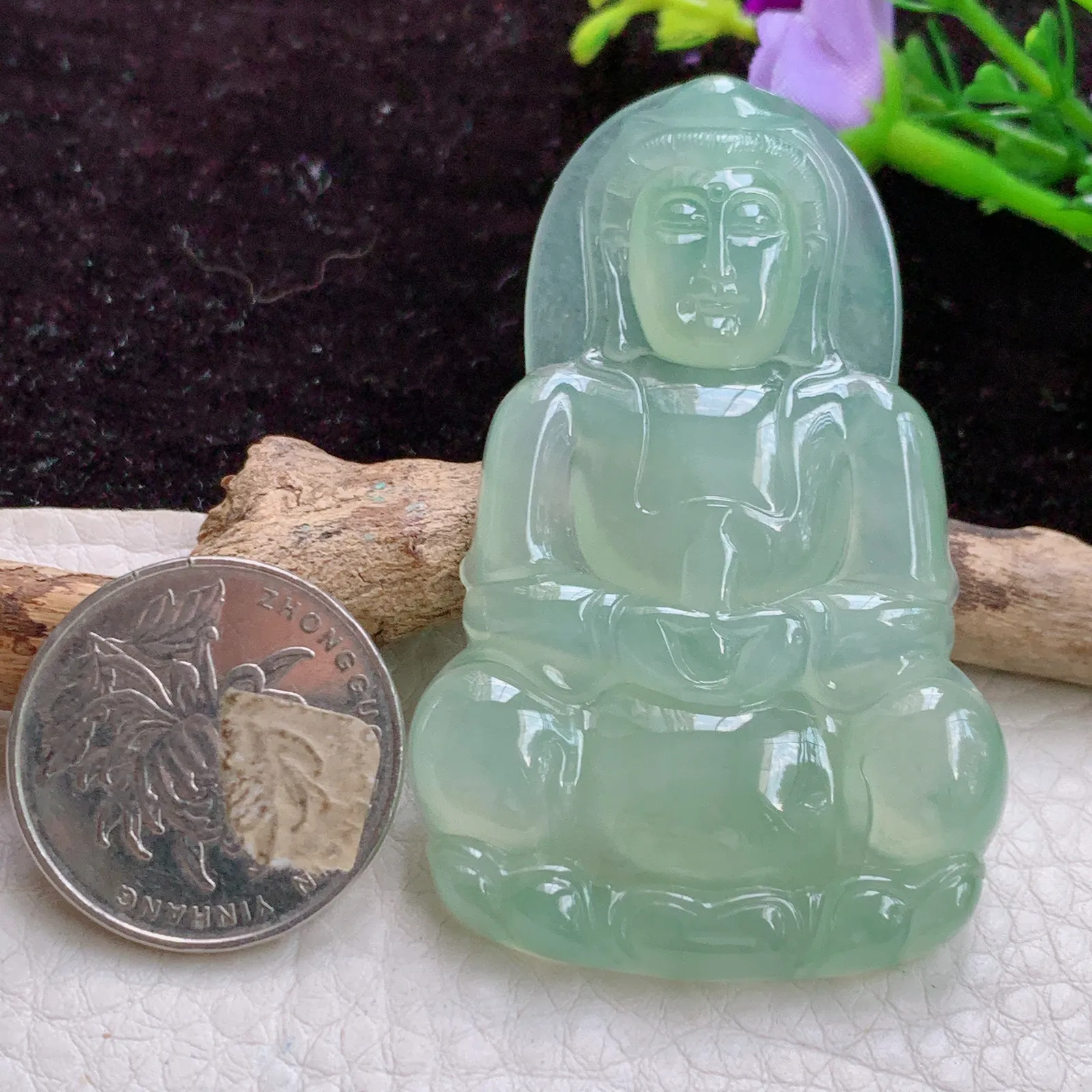 lz实拍60.5*38.6*6.3天然翡翠冰晴大观音 冰种正庄玉观音玉吊坠 玉挂件