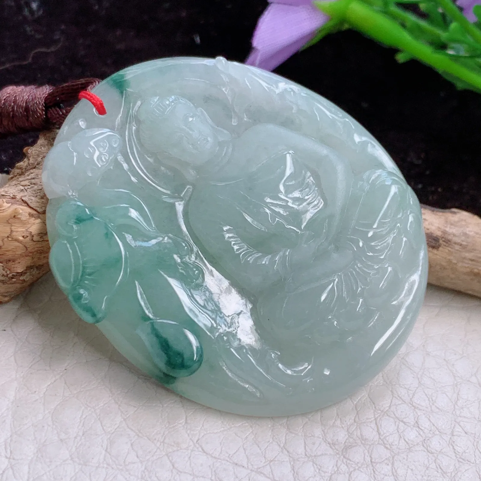 bg实拍49*41*5.6天然翡翠大日如来 飘花如来佛祖玉吊坠 玉挂件