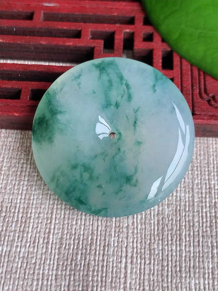 a货翡翠老坑冰种飘花平安扣吊坠 尺寸32.3×6mm 重量13.79g 0610