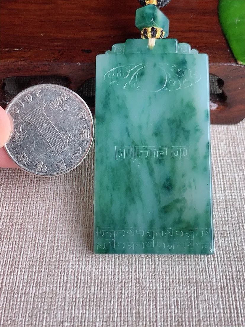 a货翡翠老坑冰种飘花仿古无事牌吊坠 尺寸57.6×30.4×5.6mm 重量37.29g 0610