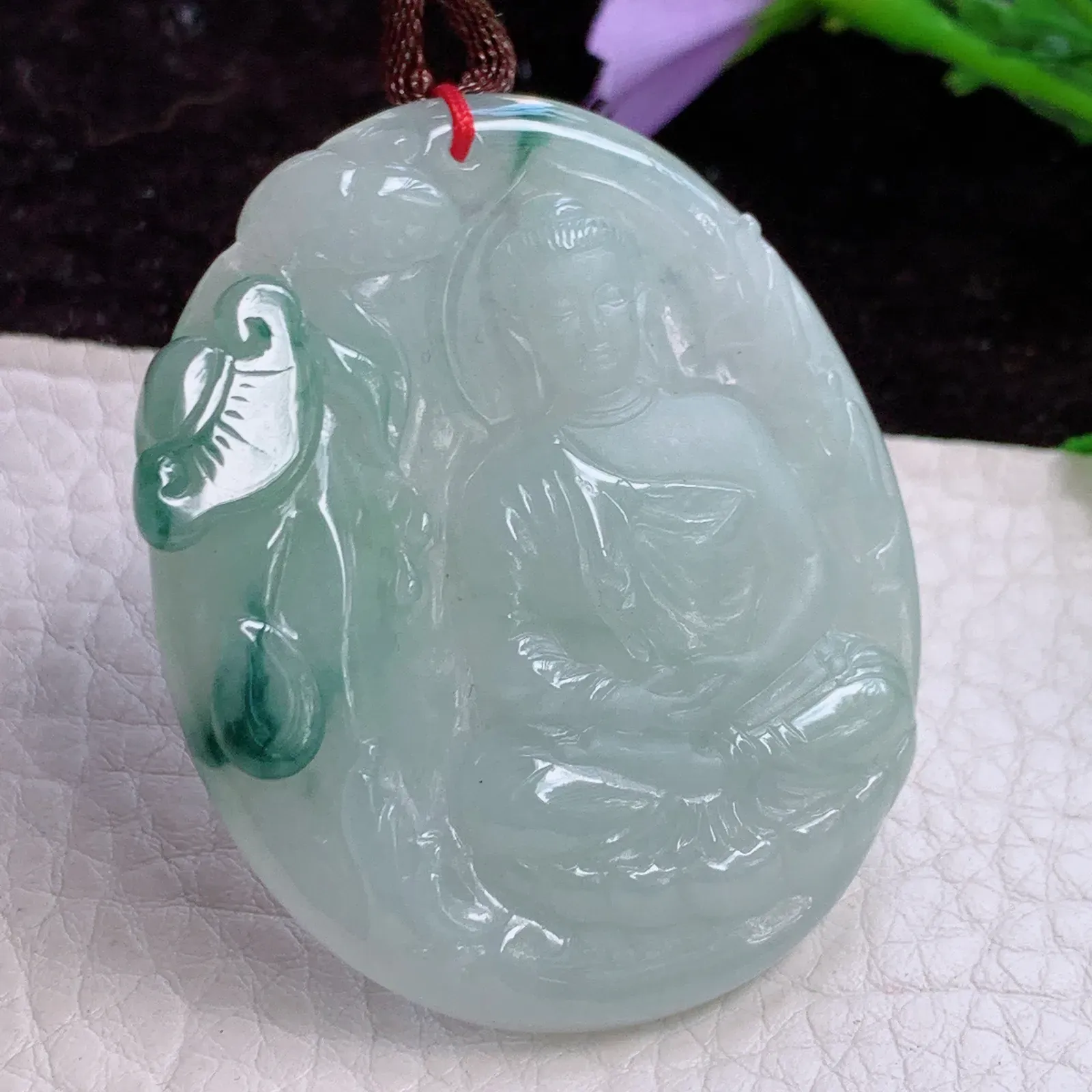 bg实拍49*41*5.6天然翡翠大日如来 飘花如来佛祖玉吊坠 玉挂件