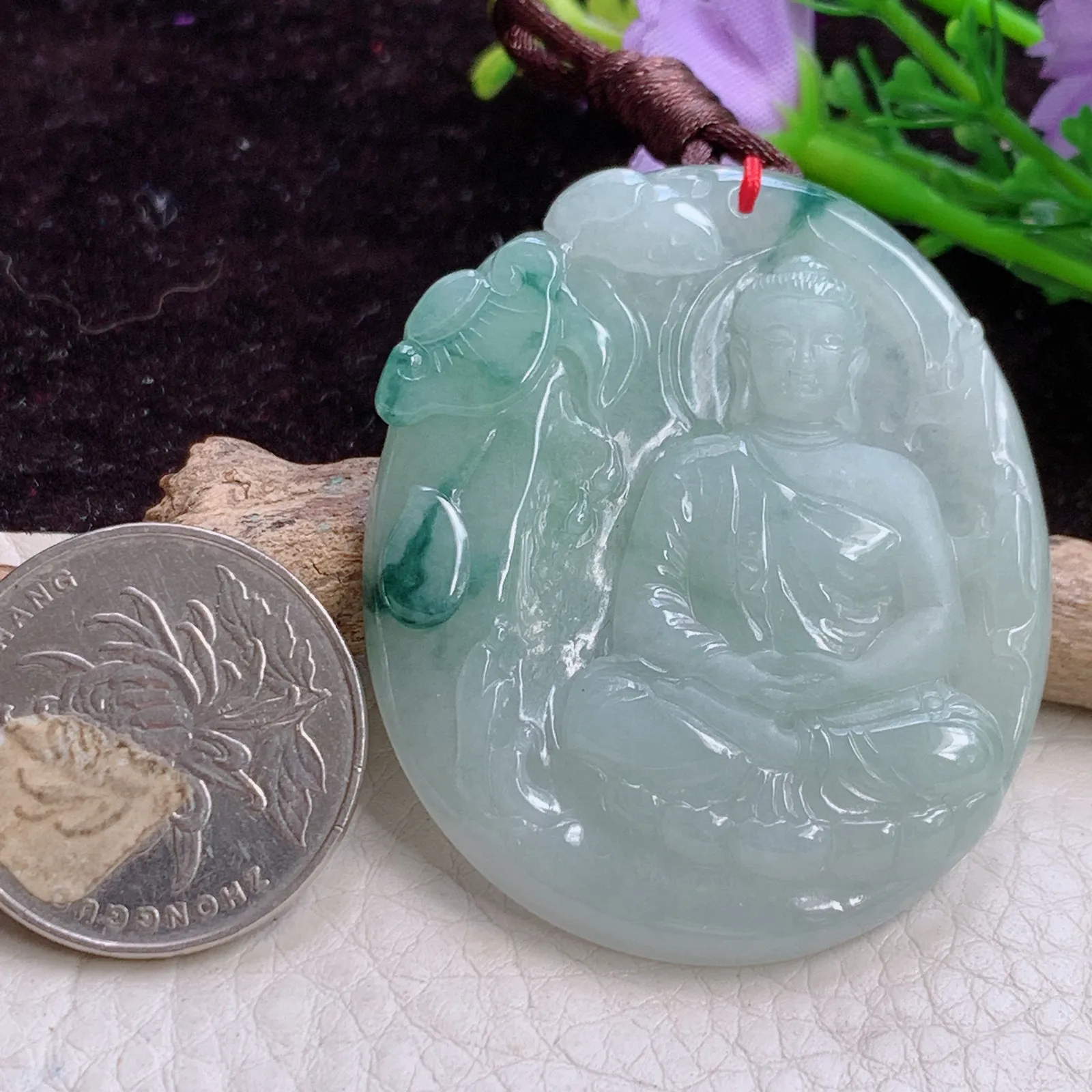 bg实拍49*41*5.6天然翡翠大日如来 飘花如来佛祖玉吊坠 玉挂件