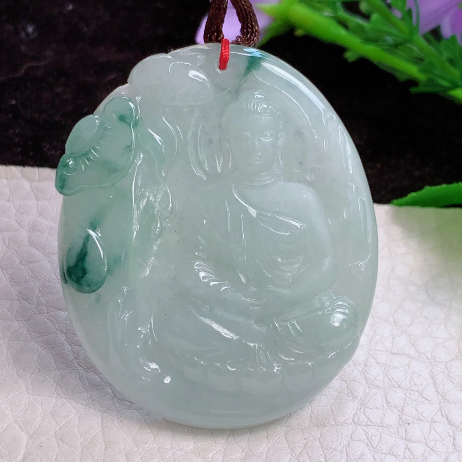 bg实拍49*41*5.6天然翡翠大日如来 飘花如来佛祖玉吊坠 玉挂件