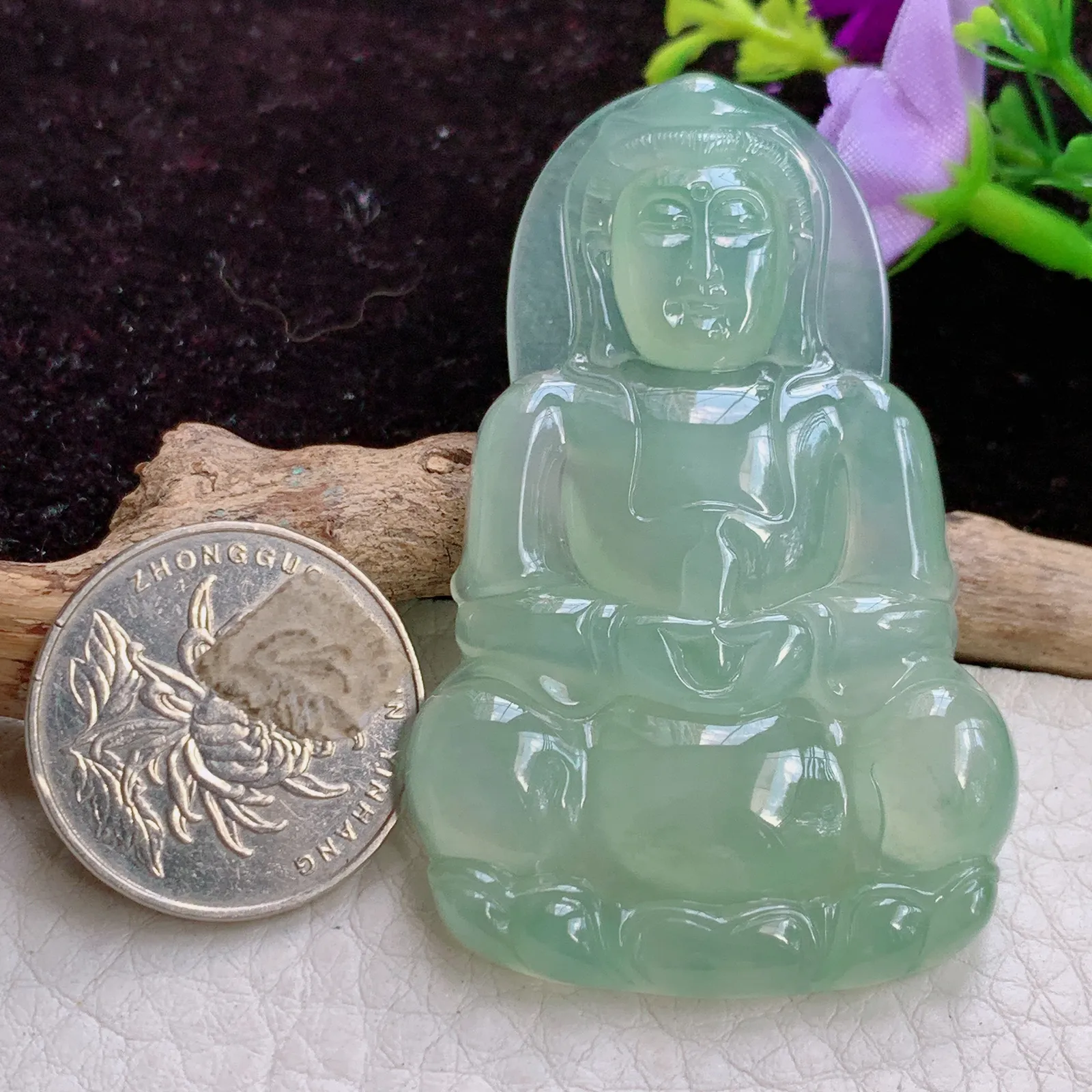 lz实拍60.5*38.6*6.3天然翡翠冰晴大观音 冰种正庄玉观音玉吊坠 玉挂件