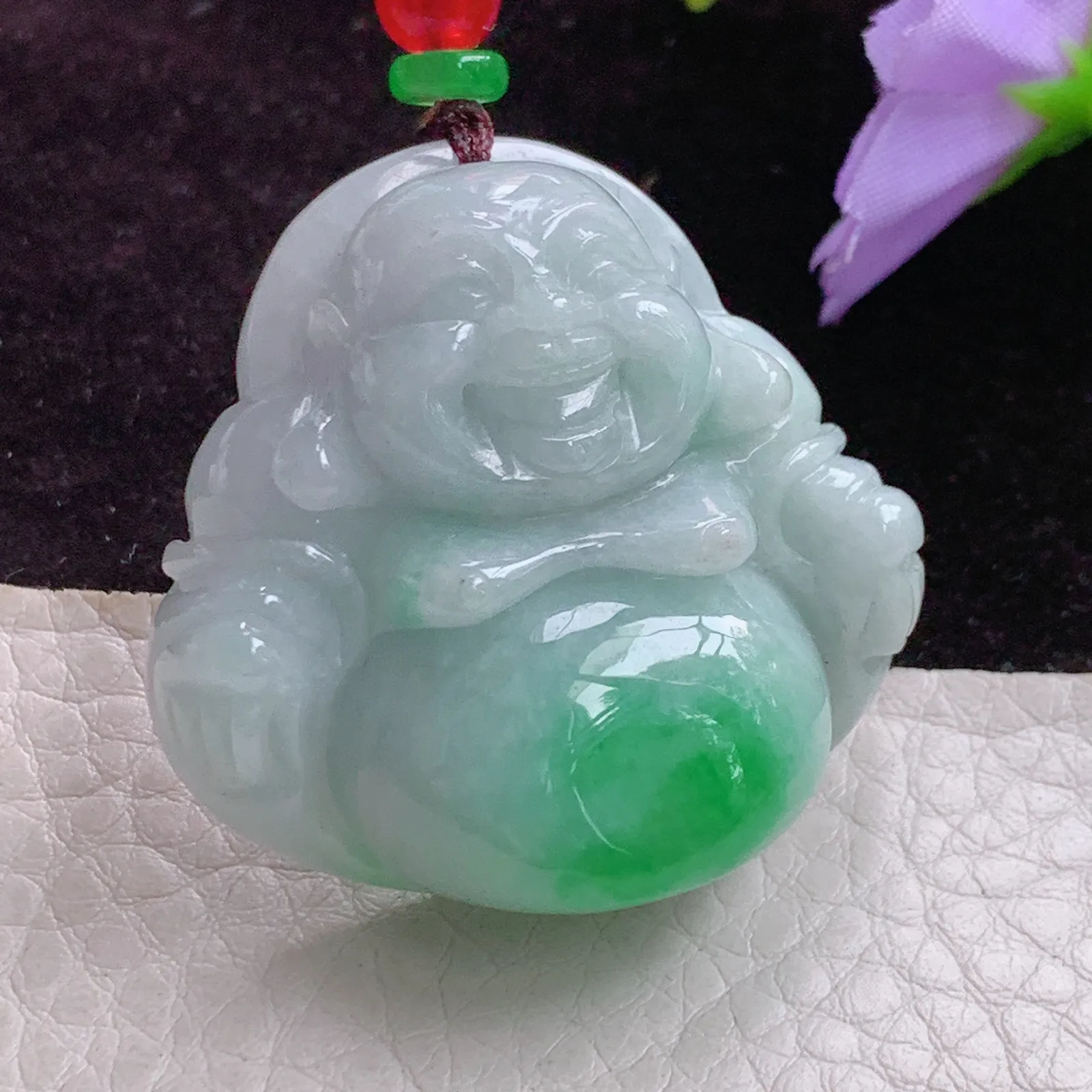 Zen实拍36.5*37.8*13.8天然翡翠飘绿饱满佛公 开心佛玉吊坠玉挂件